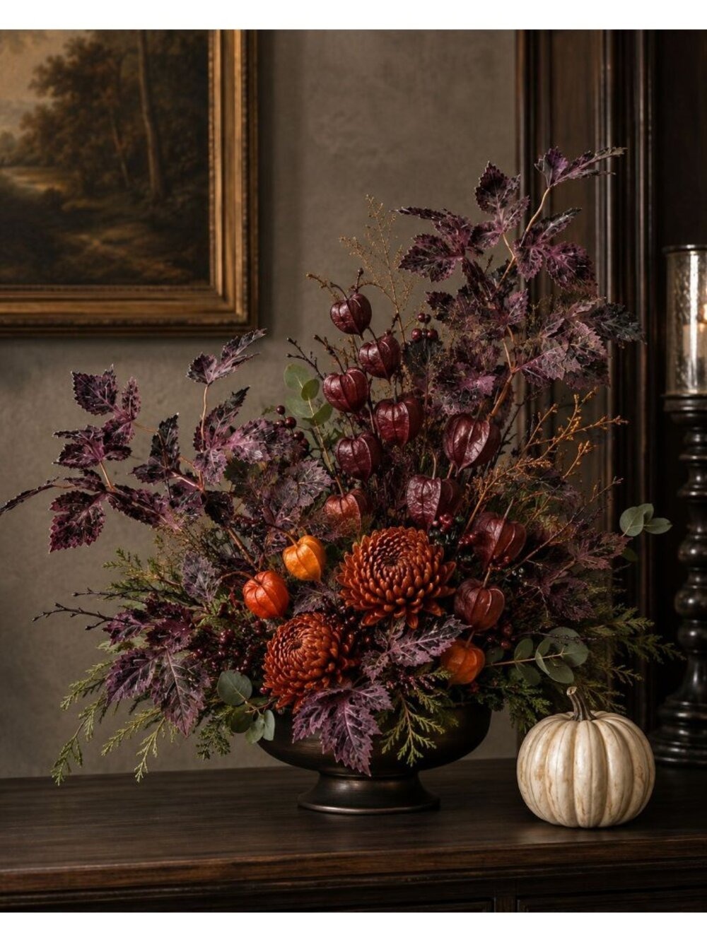 Purple Plum Burgundy Fall Leaf Stems Set of 2 23 Inch Artificial Silk Foliage - Picture 3 of 10
